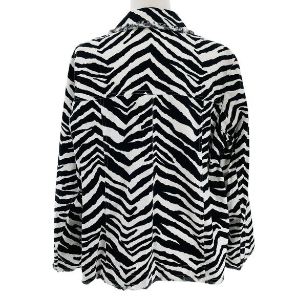 Laura Ashley Black & White Zebra Print Sequin Trim Raw Edge Jacket Women Sz 2X - Picture 4 of 11
